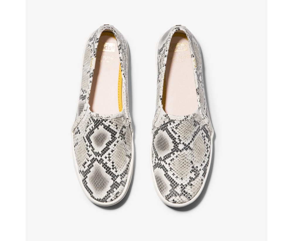 Slip Ons Keds Mujer Blancos/Negros - Kate Spade New York Double Decker Snake Cuero - 1745-MQCNV